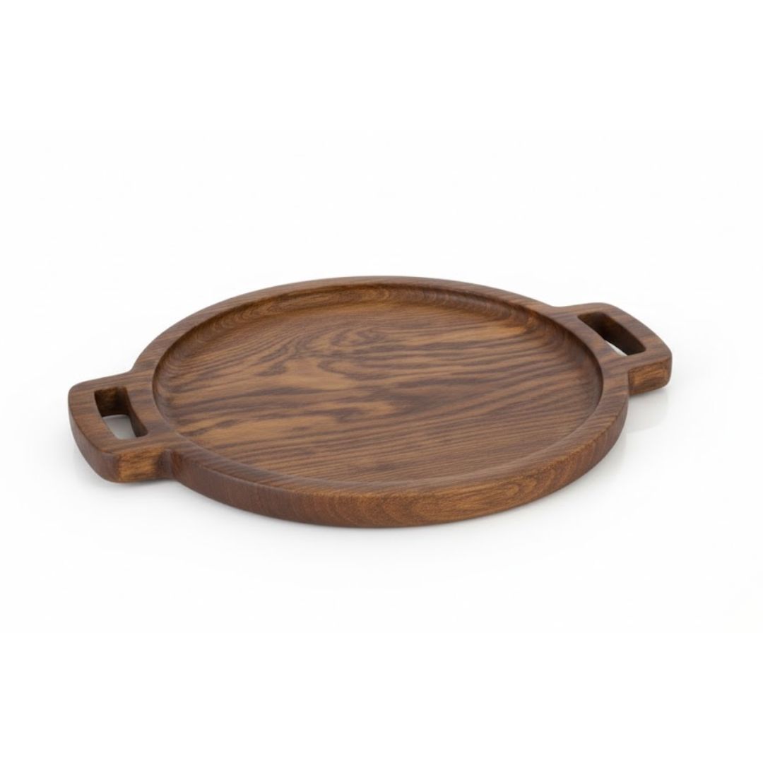 Round Wood Handle Tray for Stylish Serving